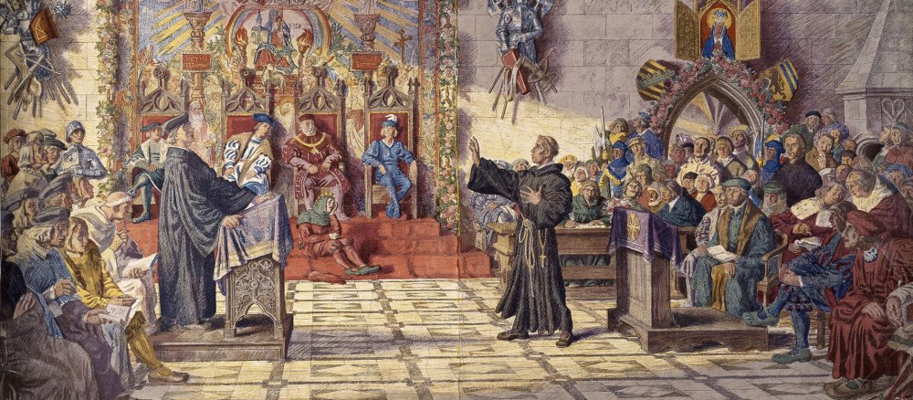 Johannes Eck und Martin Luther bei der "Leipziger Disputation"
