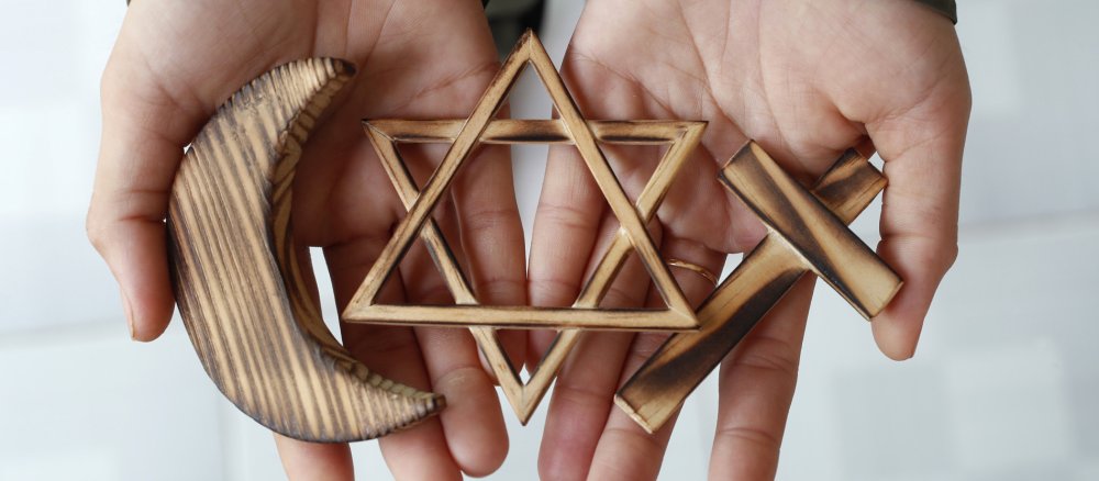 Symbole für Islam, Judentum und Christentum