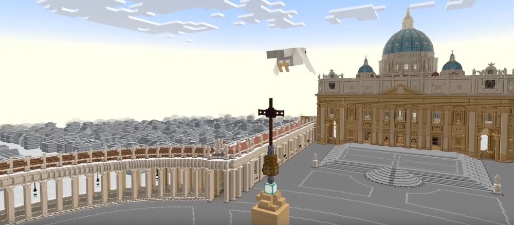 Blick auf den Petersdom aus Vogelperspektive, in Minecraft nachgebaut