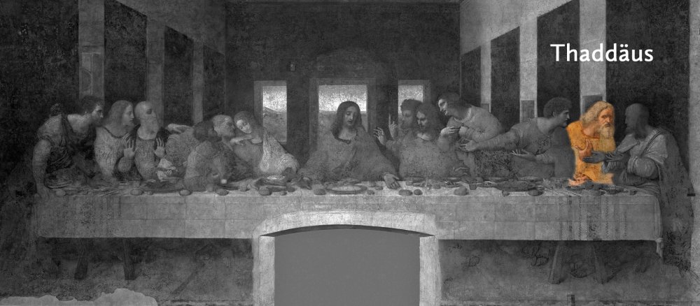 Das weltberühmte Gemälde des letzten Abendmahls von Leonardo da Vinci: Thaddäus.