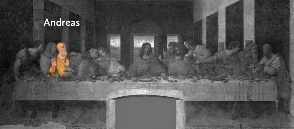 Das weltberühmte Gemälde des letzten Abendmahls von Leonardo da Vinci: Andreas.