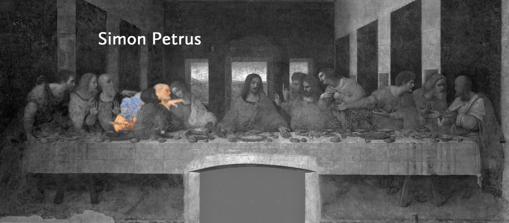 Das weltberühmte Gemälde des letzten Abendmahls von Leonardo da Vinci: Simon Petrus.