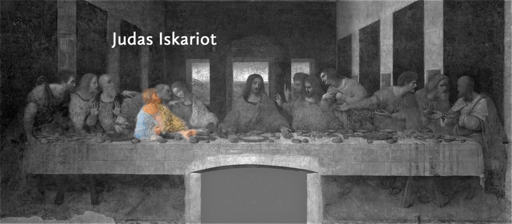 Das weltberühmte Gemälde des letzten Abendmahls von Leonardo da Vinci: Judas Iskariot.