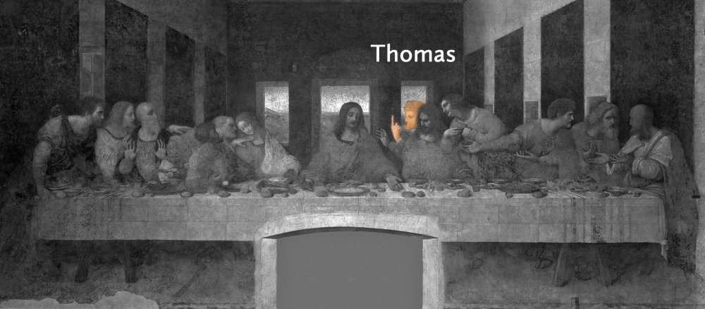 Das weltberühmte Gemälde des letzten Abendmahls von Leonardo da Vinci: Thomas.