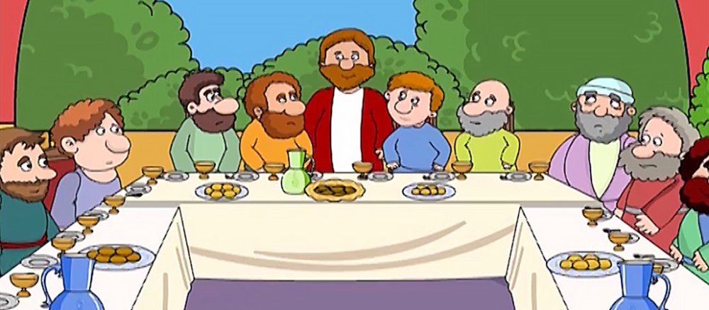 Am Gründonnerstag saß Jesus mit seinen besten Freunden beim Abendessen. Das nennen wir heute auch "Letztes Abendmahl".
