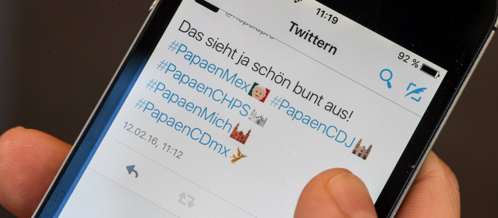 Ein vorbereiteter Tweet mit Emoticons zur Papstreise nach Mexiko