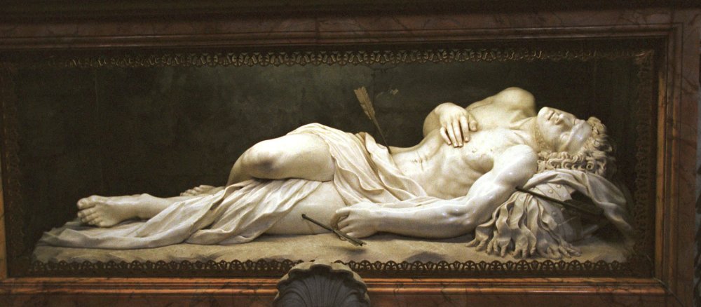 Heiliger Sebastian, Märtyrer, liegestatue, Marmorstatue