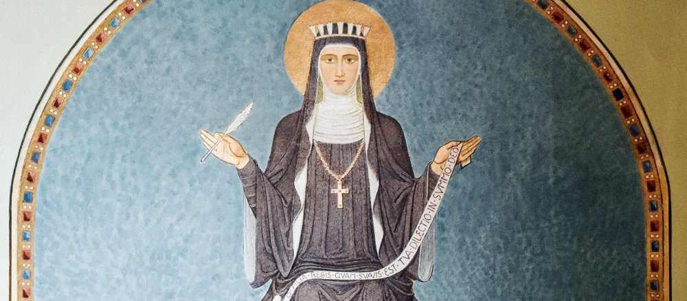 Wandgemälde der heiligen Hildegard von Bingen