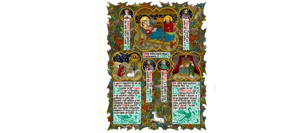 Die Szene der Geburt Jesu gestaltete der Künstler wie in einer mittelalterlichen Armenbibel