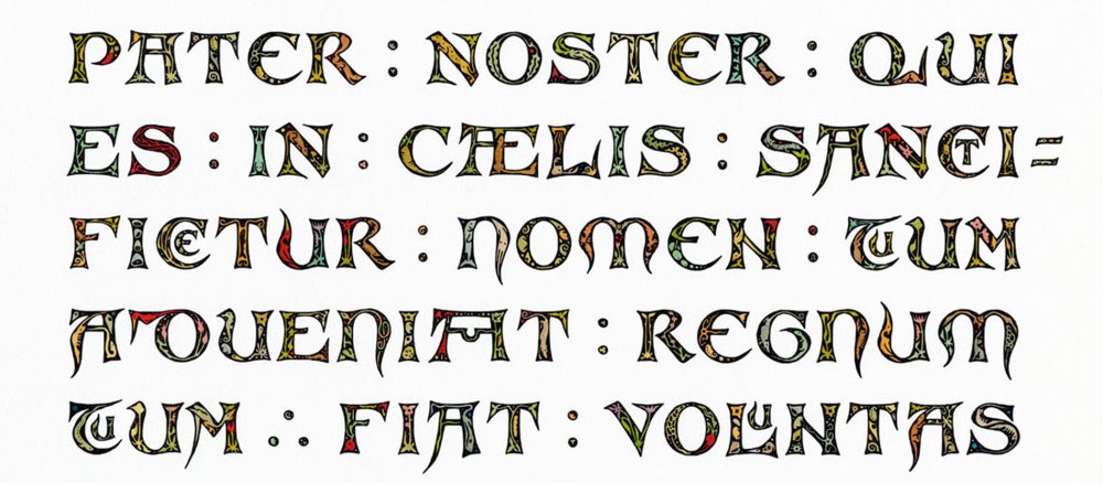Das Vater Unser auf Latein in künstlerischer Handschrift