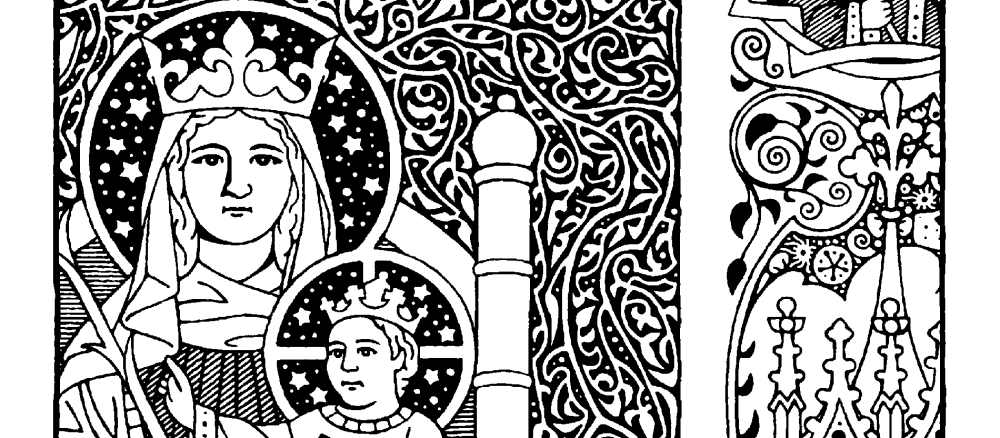 Ein Detail aus einer Zeichnung mit dem Kopf der Jungfrau Maria.