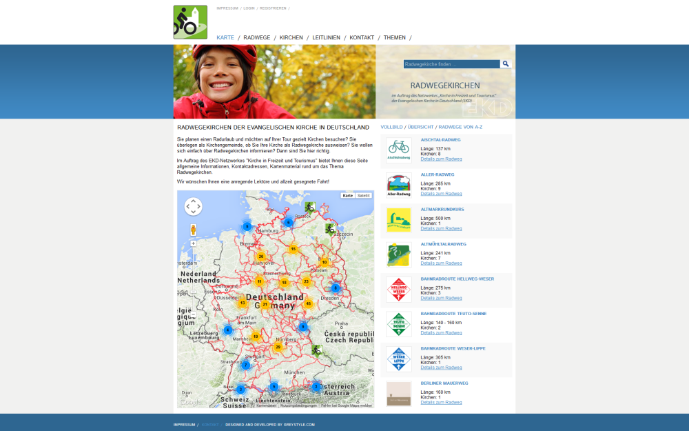 Screenshot der Seite www.radwegekirche.de