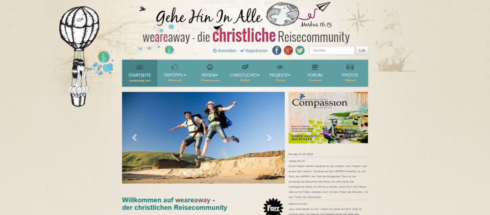 Ein Screenshot der Reisecommunity-Seite.