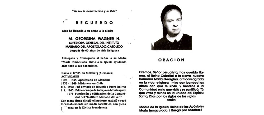 Sterbebild von Sr. Georgina Wagner