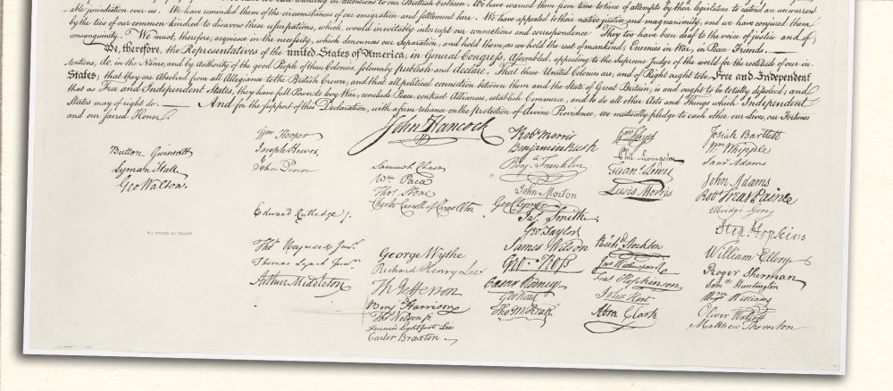 Unterschriften unter Unabhängigkeitserklärung der USA